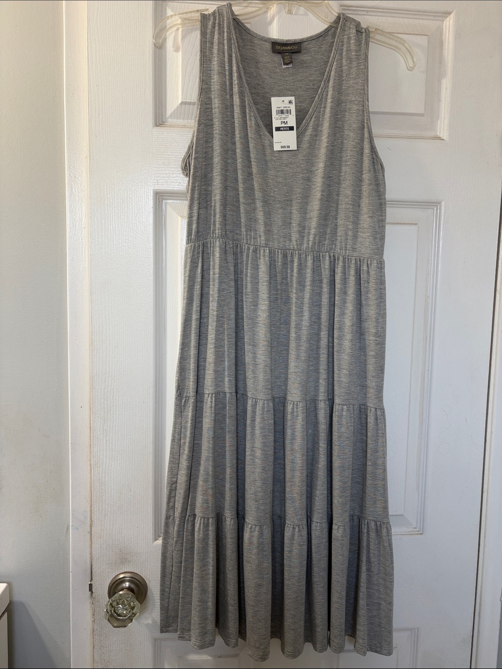 Style & Co. Light Grey V-Neck Knit Midi Dress